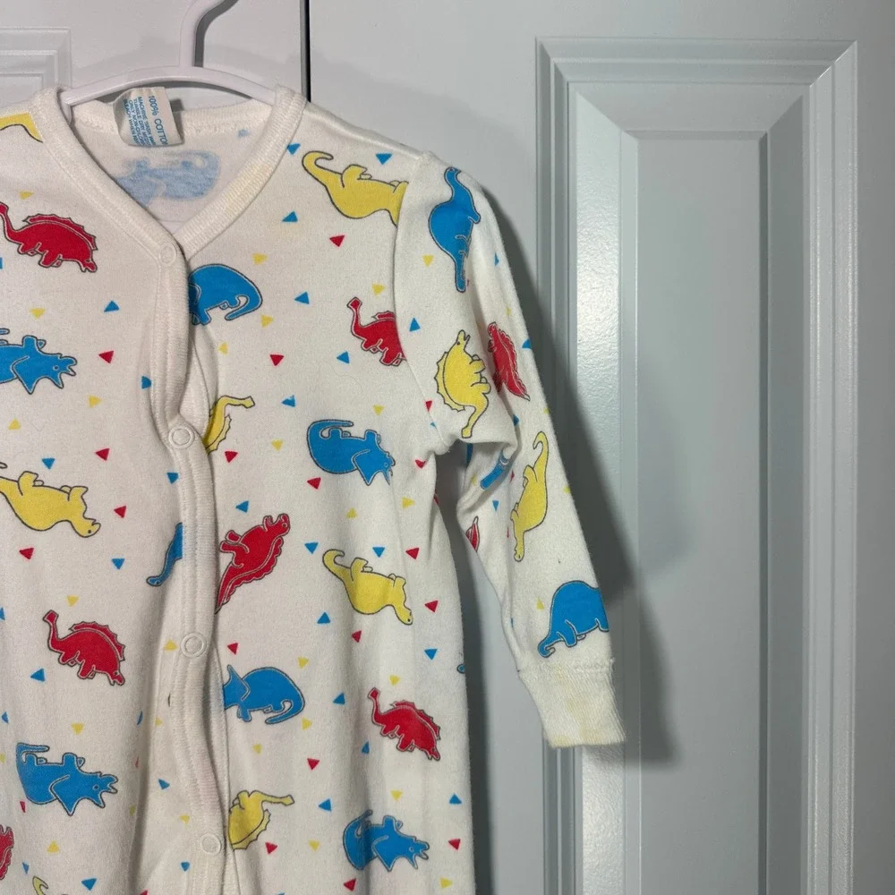 Carter's Dinosaur Union Suit Kids Large 19-26 lbs White Vintage Snap Romper USA